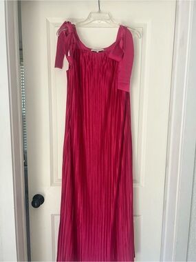 English Factory Fuchsia Pleated Maxi Dress with Tie Shoulders